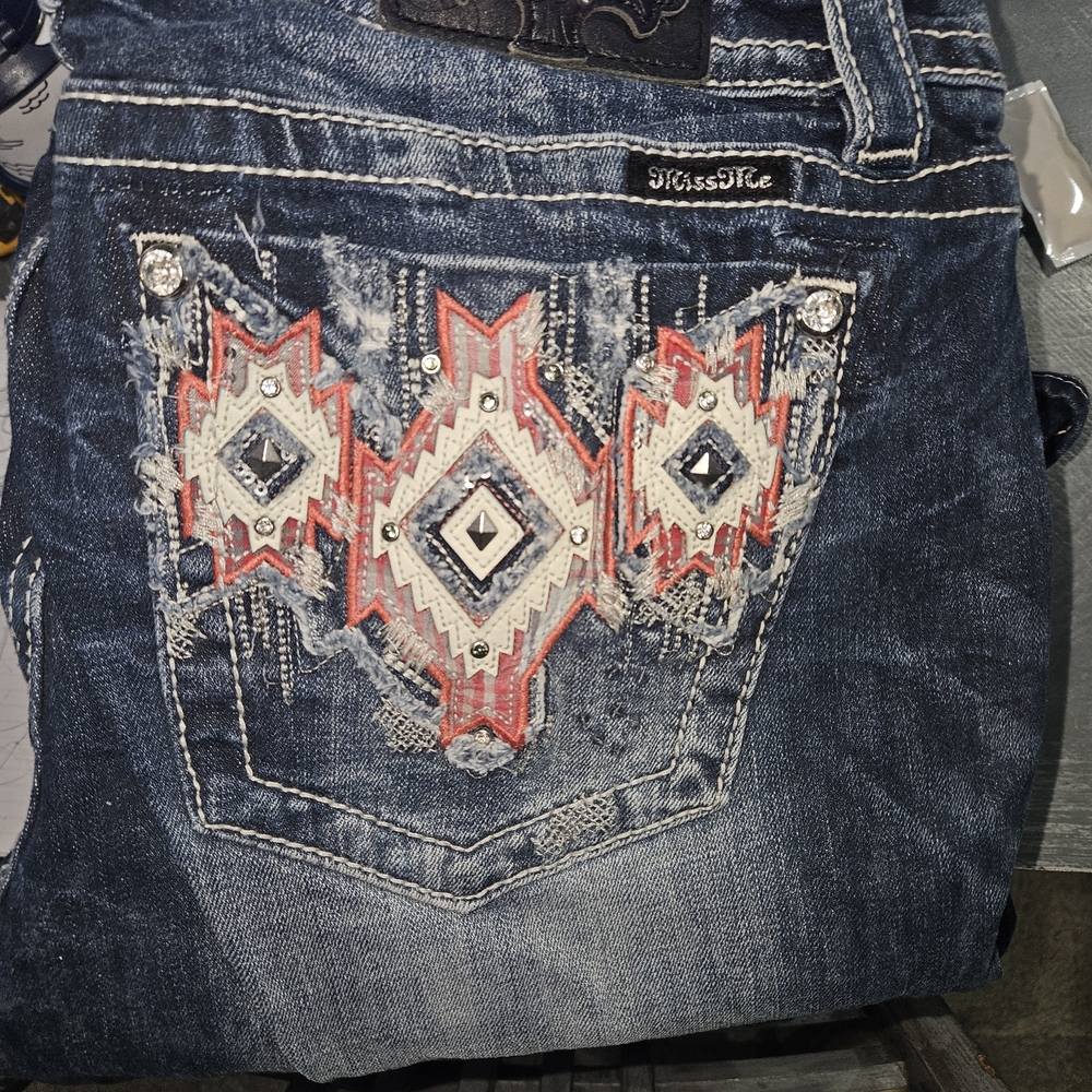 Signature Women's Blue Jeans with Red Embroidery